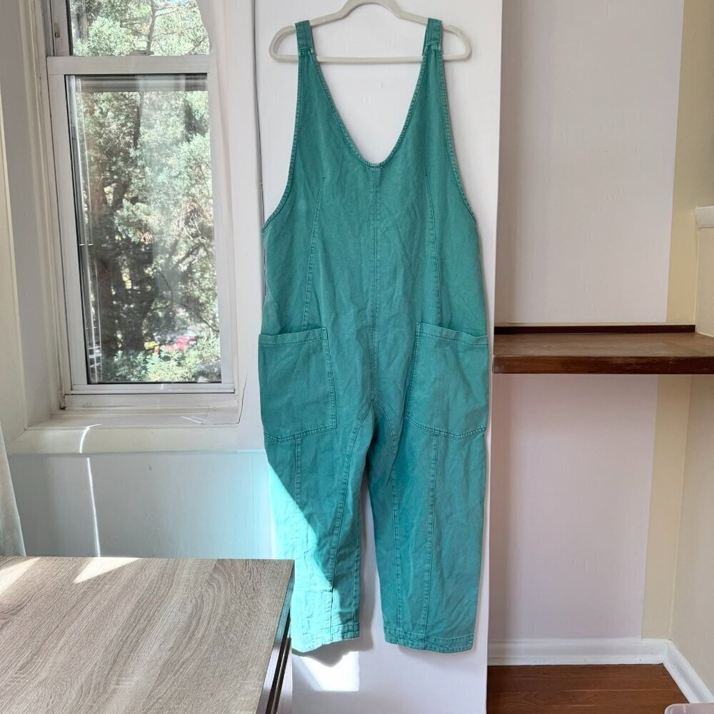 New Free People High Roller Cord Wide-Leg Jumpsuit Green XL